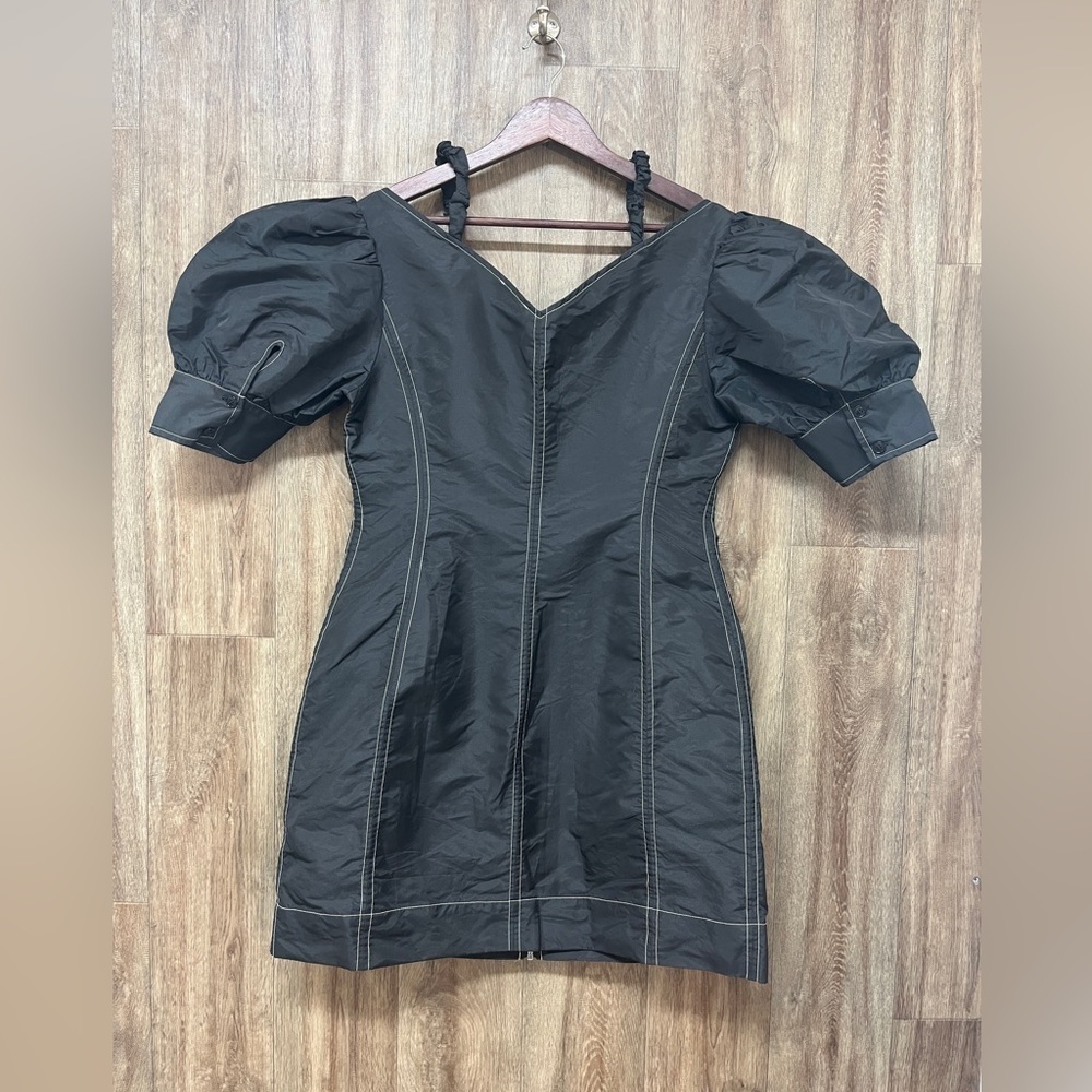 GANNI Black Cold Shoulder Zip Up Dress - Picture 2 of 13